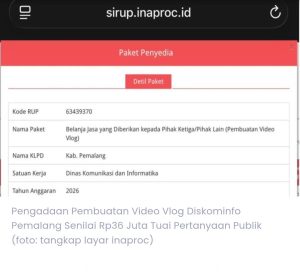 ​Vlog Diskominfo Pemalang Senilai Rp36 Juta Tuai Sorotan, Netizen: Anggaran Tak Wajar