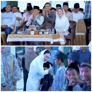 Li Claudia Chandra Tampil Anggun dan Penuh Kasih, Hangatkan Penyerahan Santunan 1.200 Anak Yatim di Masjid Agung Batam