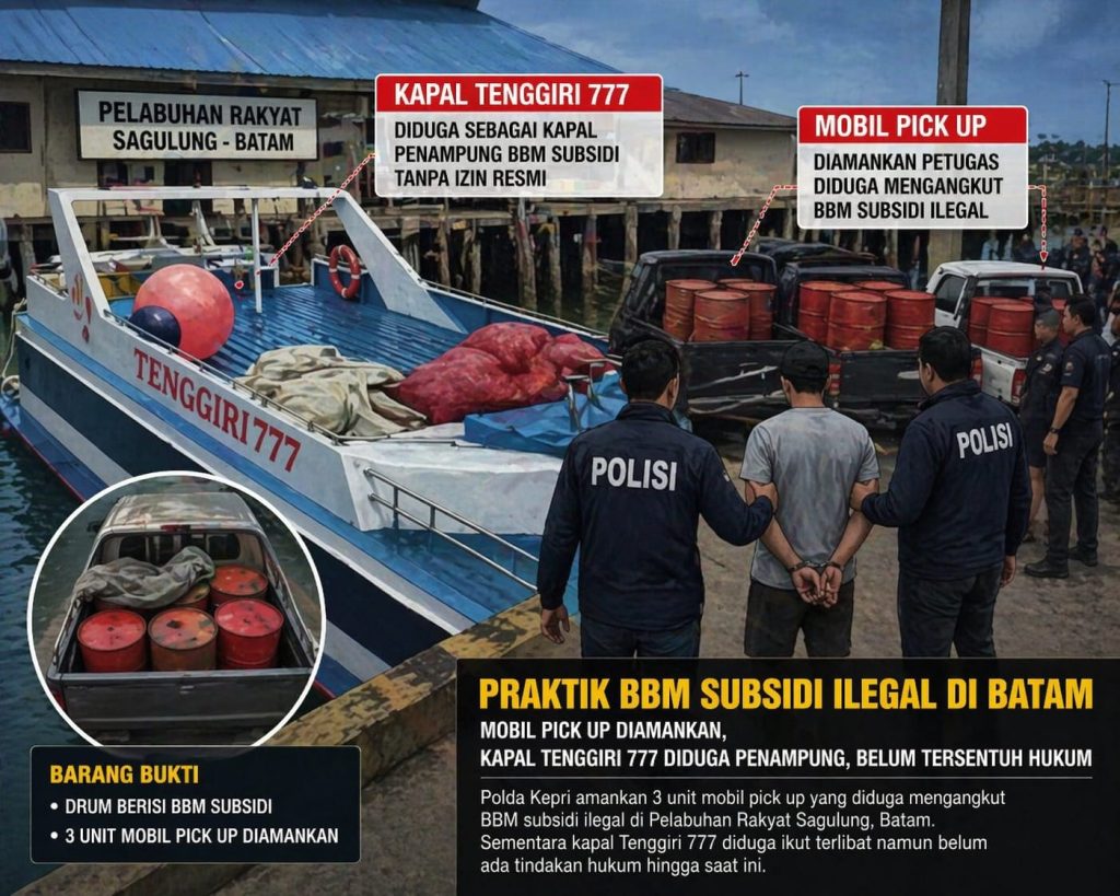 Terbongkar! Angkut BBM Subsidi Ilegal di Sagulung, Pick Up Diamankan, Kapal Tenggiri 777 Luput dari Penindakan