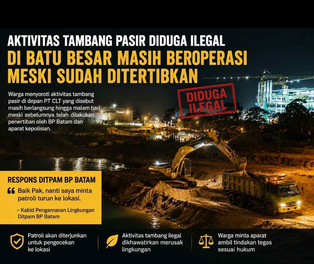 Kabid Pengamanan Lingkungan Ditpam BP Batam: Patroli Segera Turun Cek Aktivitas Tambang Pasir di Batu Besar