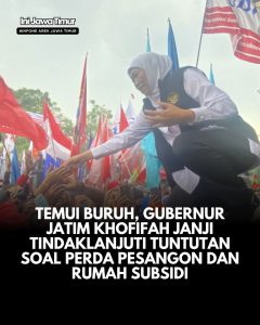 Gubernur Jawa Timur Khofifah Indar Parawansa menemui ribuan buruh dari berbagai aliansi dalam aksi May Day 2026