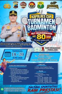 Smash Prestasi: Sambut HUT Bhayangkara ke-80, Polres Pemalang Gelar Turnamen Badminton “Kapolres Cup 2026”