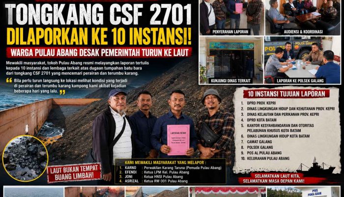 Tumpahan Batu Bara Tongkang CSF 2701 Dilaporkan ke 10 Instansi, Warga Pulau Abang Desak Pemerintah Turun ke Laut