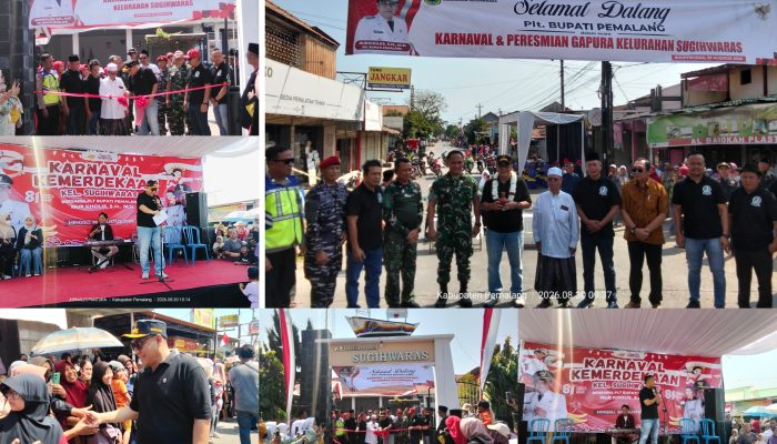 Swadaya Warga Jadi Kekuatan, Plt Bupati Pemalang Didampingi Lurah Sugihwaras Resmikan Gapura Dan Landmark Kapal Nelayan