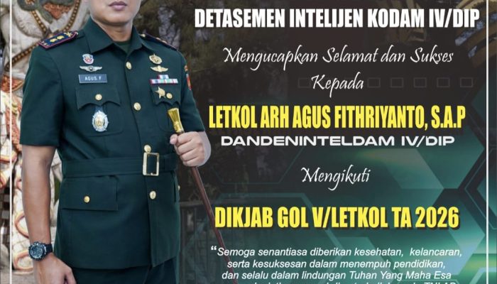 Detasemen Intelijen Kodam IV/Diponegoro Beri Ucapan Selamat kepada Letkol Arh Agus Fithriyanto Ikuti Dikjab Golongan V